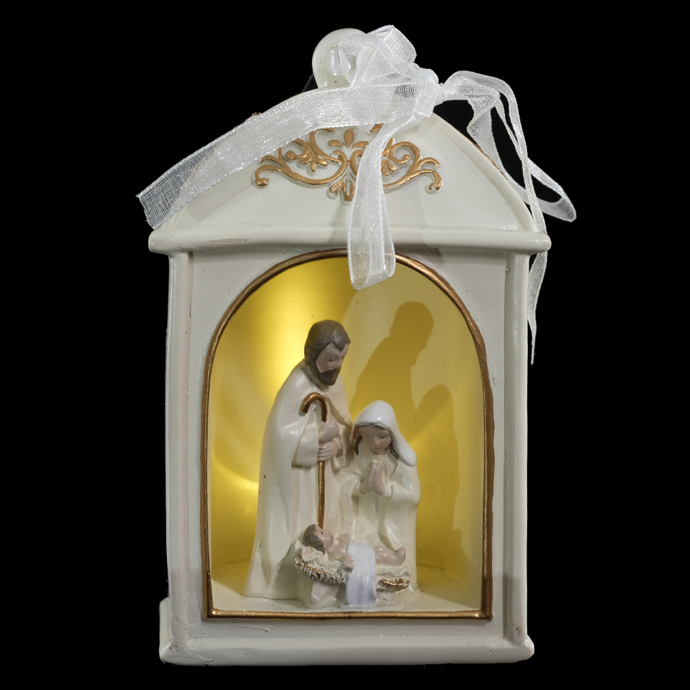 RESINA NATAL SAGRADA FAMILIA C/LED (DOURADO CHAMPANHE) 12X7cm