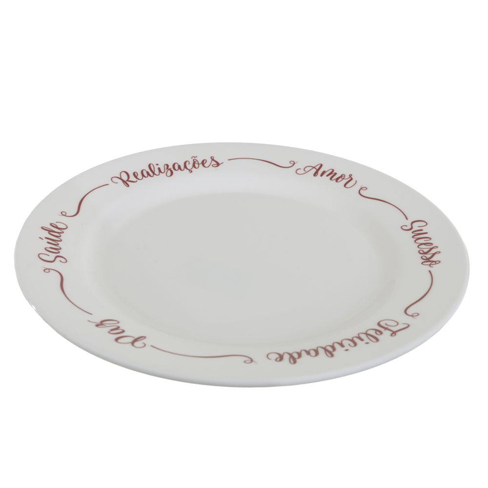 PRATO RASO MELAMINA PALAVRAS (BRANCO VERMELHO) 27,8D