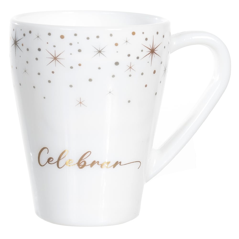 CANECA VIDRO OPALINO CELEBRAR 350ML (DOURADO BRANCO) 11,5X8,5cm