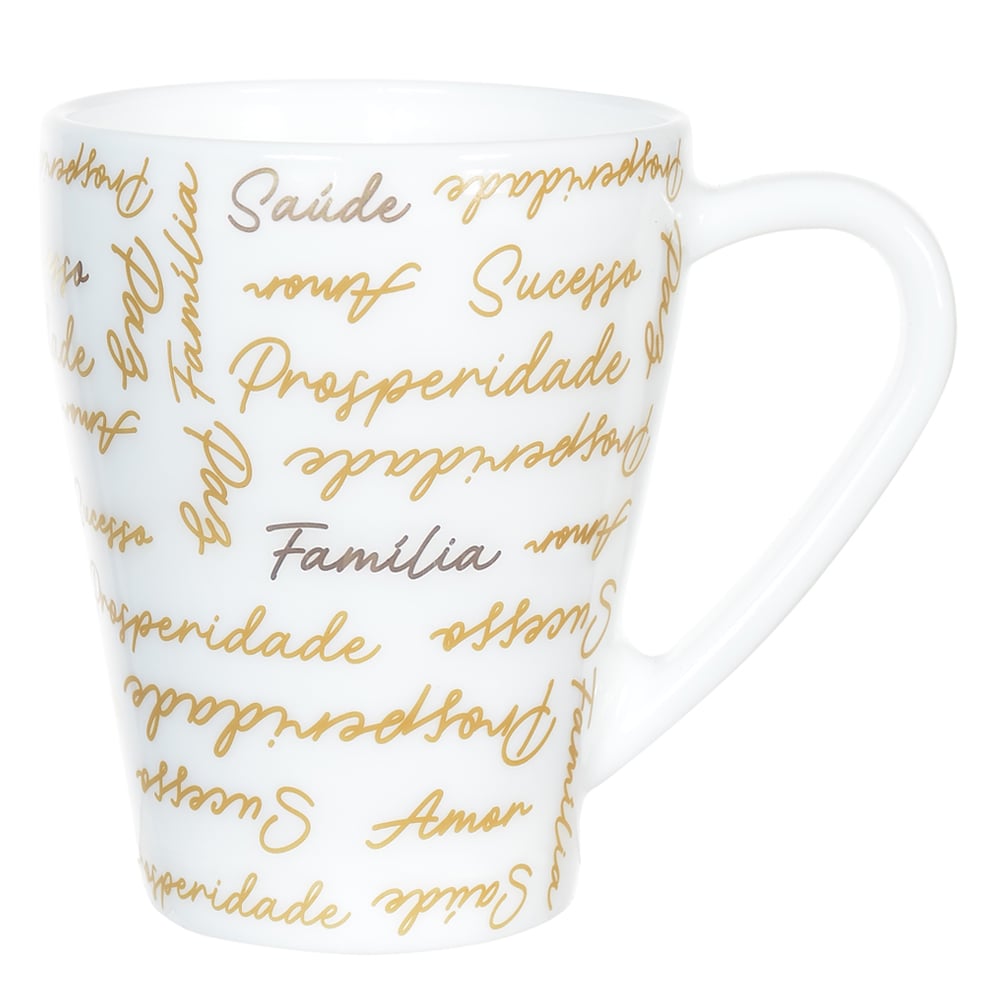 CANECA VIDRO OPALINO DESEJOS 350ML (BRANCO DOURADO) 11,5X8,5cm
