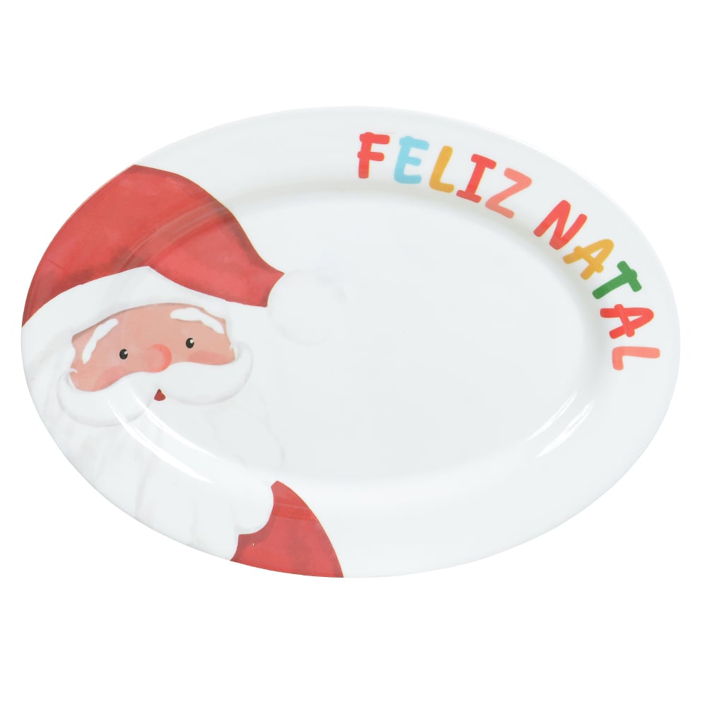 TRAVESSA OVAL MELAMINA NOEL AQUARELADO (BRANCO VERMELHO) 35,4X25,7cm