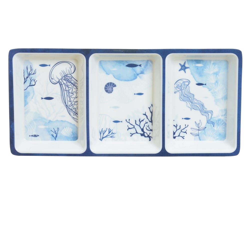 PETISQUEIRA COM 3 DIVISOES MELAMINA NAUTICA (BRANCO AZUL) 31X15,3X2,3cm