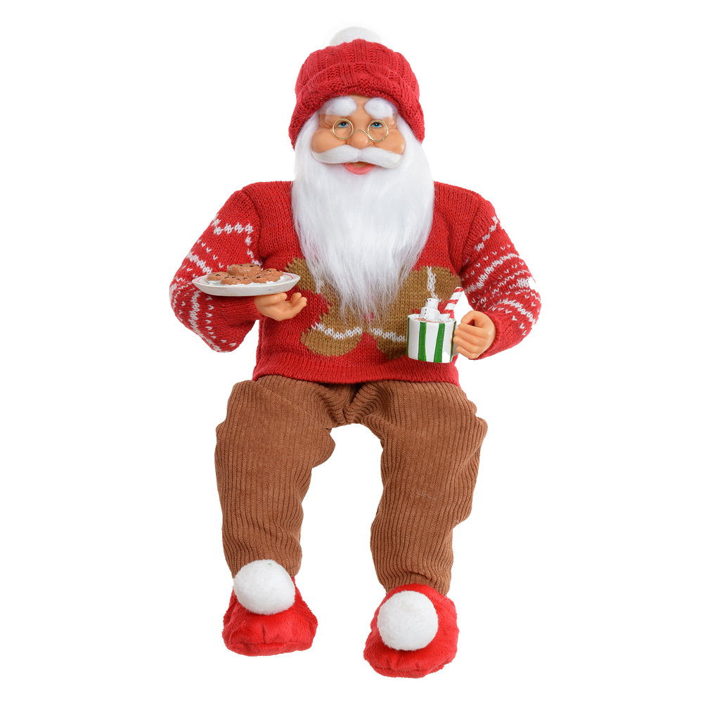 PAPAI NOEL NATAL GINGERBREAD SENTADO (VERMELHO BEGE) 45cm