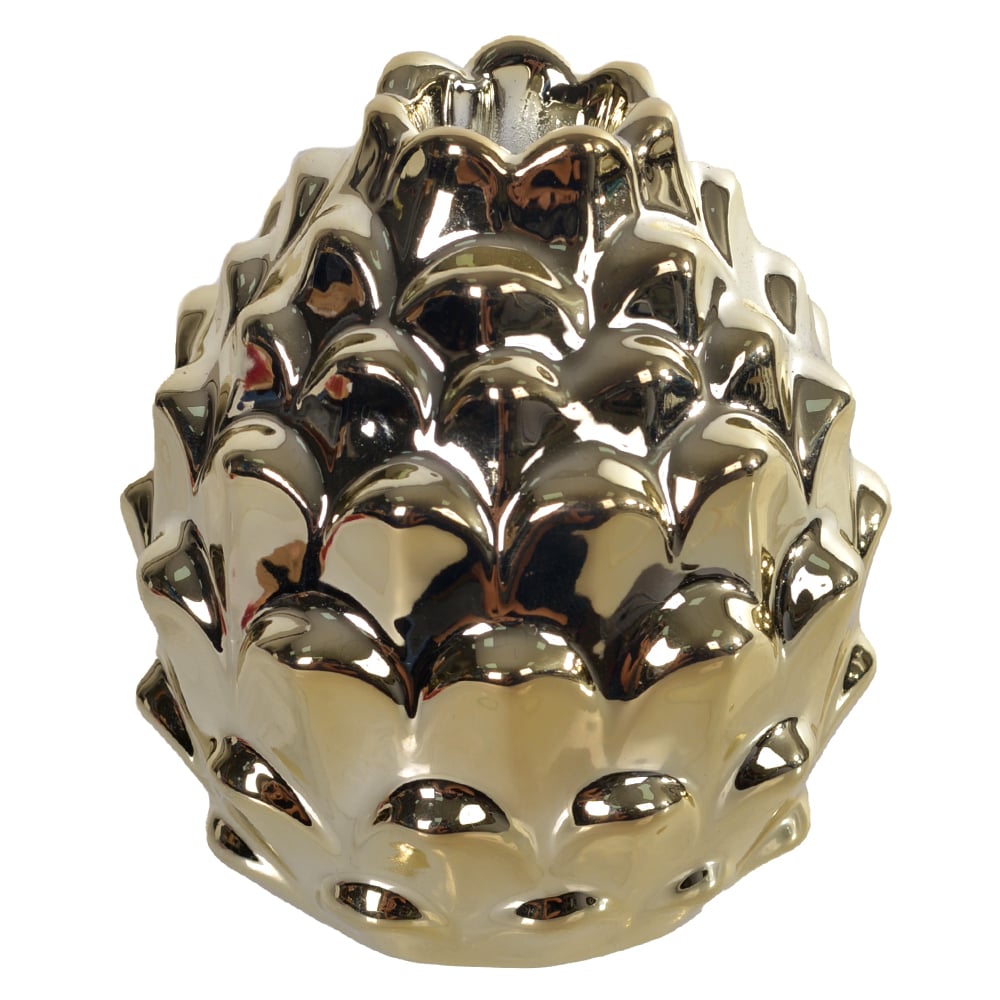 PORTA VELA  PINHA DECORATIVA 9,6X8,7X8,7cm (DOURADO)