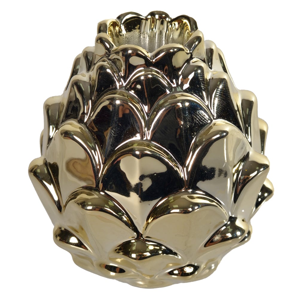 PORTA VELA  PINHA DECORATIVA 7,6X7,4X7,4cm (DOURADO)