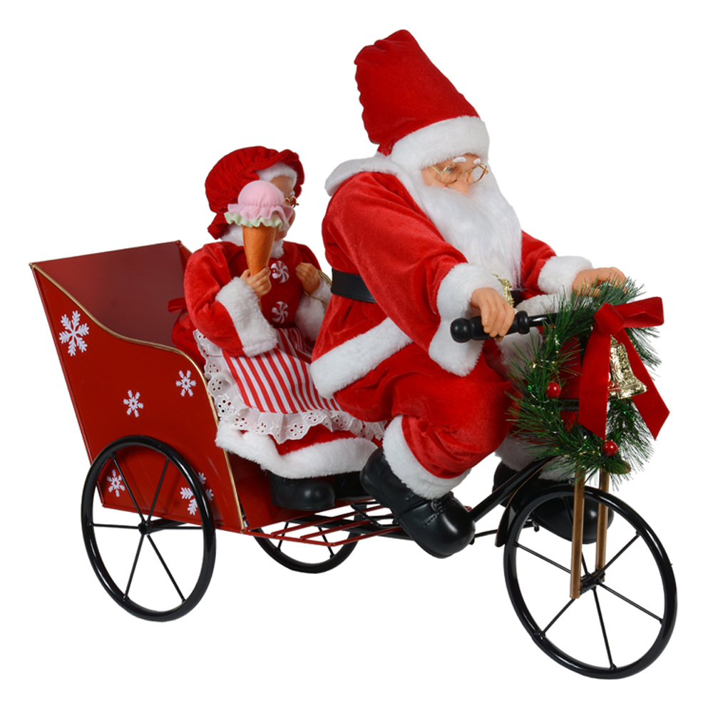 PAPAI E MAMAE NOEL BICICLETA C/LED E SOM (VERMELHO BRANCO) 45X55cm