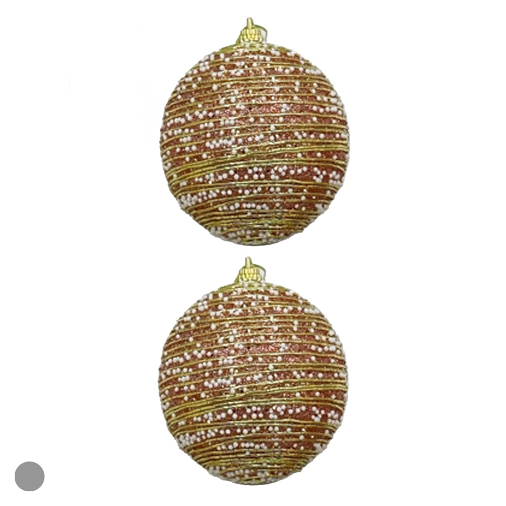 BOLA DECORADA NATAL C/2 UND PVC (CHAMPANHE) 10cm