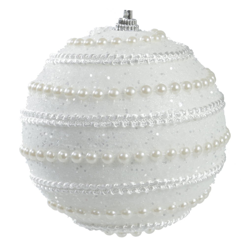 BOLA DECORADA NATAL C/2 UND PVC (BRANCO) 10cm
