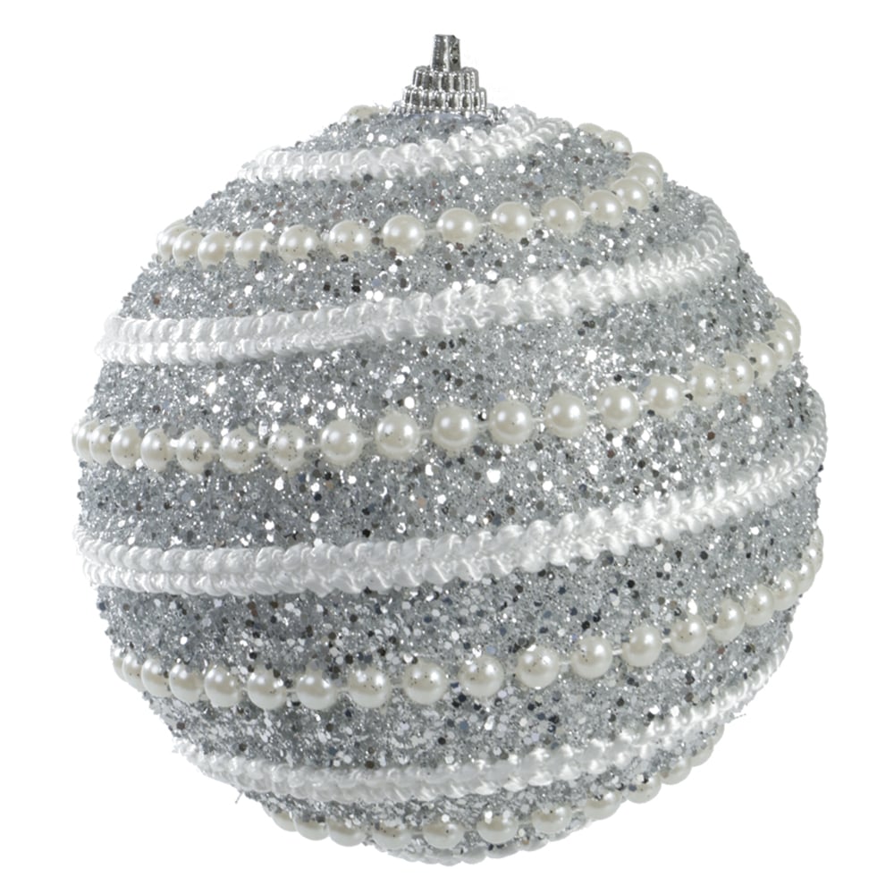 BOLA DECORADA NATAL C/2 UND PVC (PRATA) 10cm
