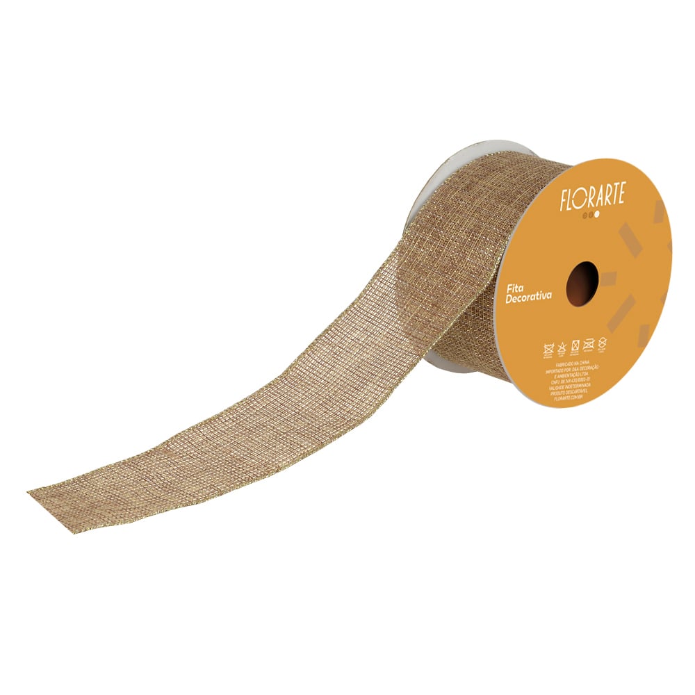 FITA ARAMADA JUTA C/FIO METALIZADO (BEGE) 9,14mX6,3cm
