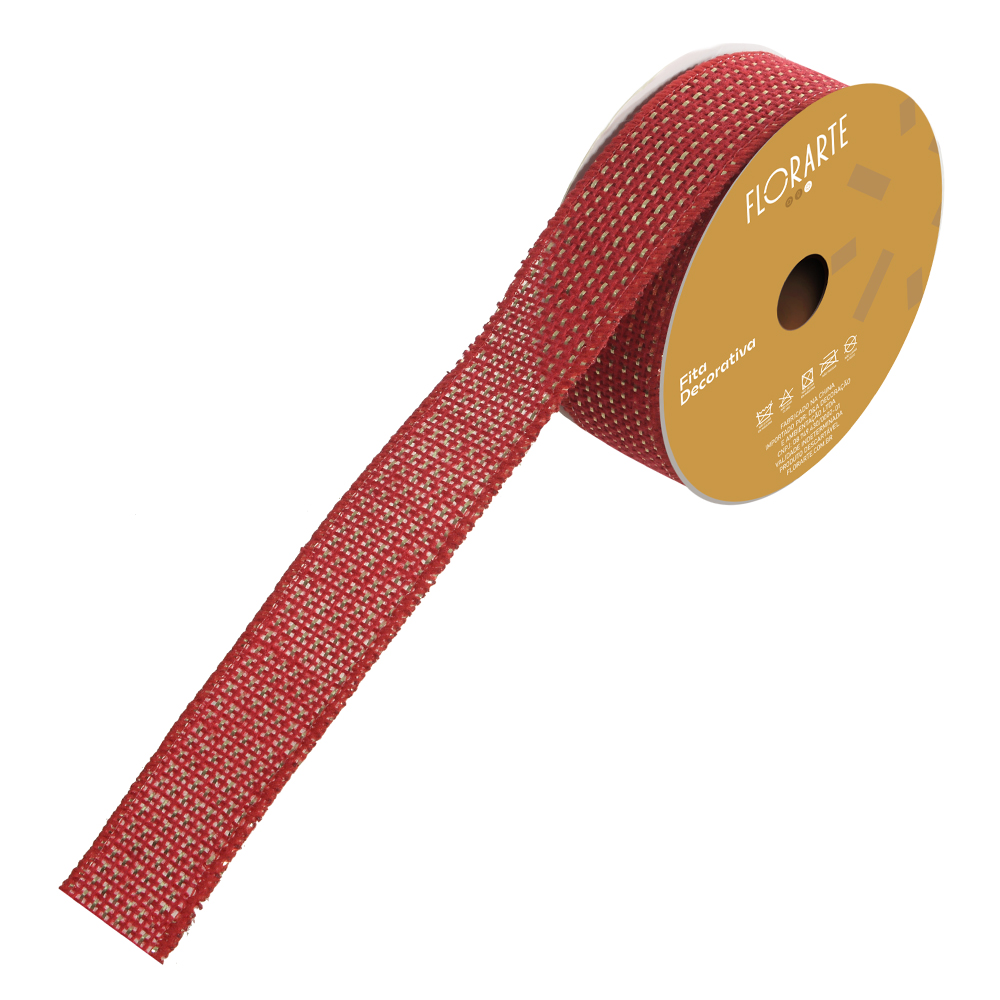 FITA ARAMADA JUTA C/FIO METALIZADO (VERMELHO DOURADO) 9,14mX3,8cm