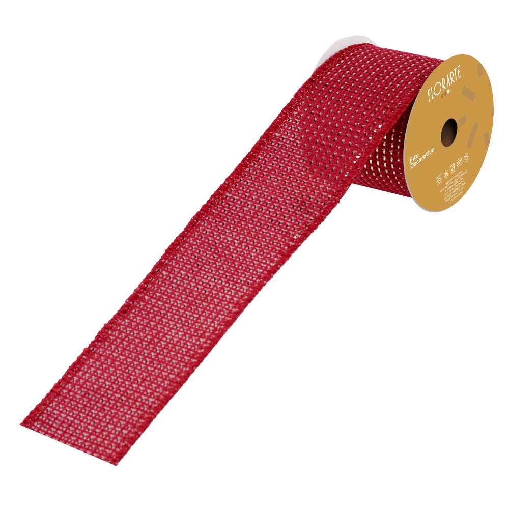 FITA ARAMADA JUTA C/FIO METALIZADO (VERMELHO DOURADO) 6,3cmX9,14m