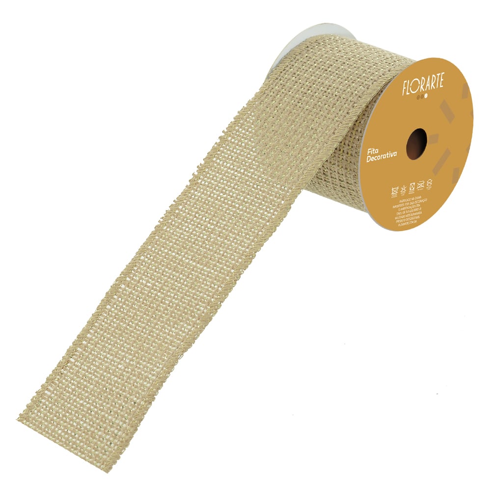 FITA ARAMADA JUTA C/FIO METALIZADO (BEGE DOURADO) 6,3cmX9,14m