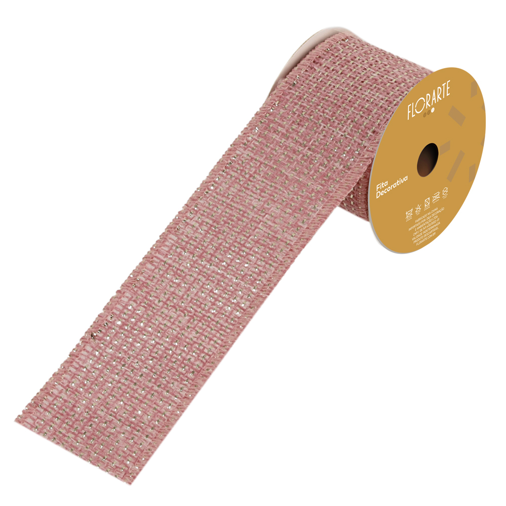 FITA ARAMADA JUTA C/FIO METALIZADO (ROSA) 6,3cmX9,14m