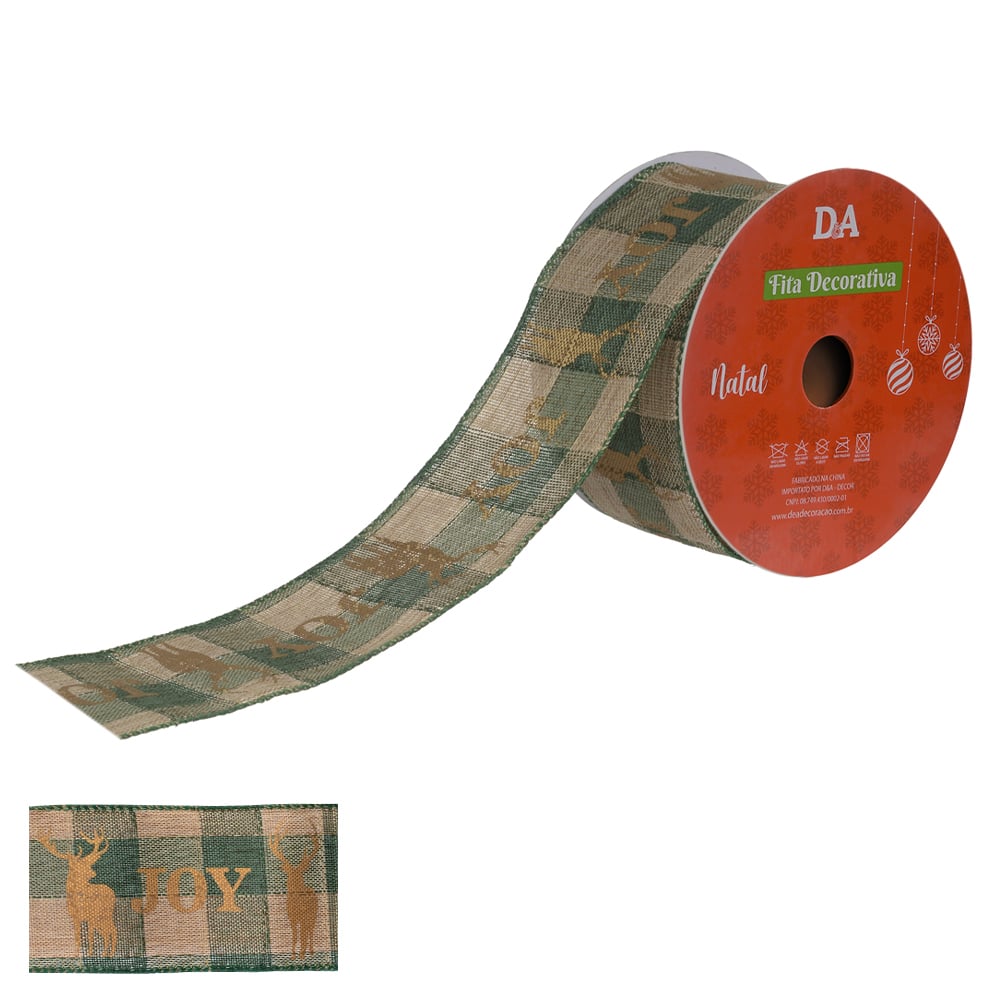 FITA ARAMADA TECIDO C/FOIL XADREZ (BEGE VERDE) 6,3cmX9,14m