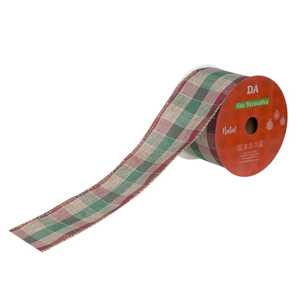 FITA ARAMADA TECIDO XADREZ (VERMELHO VERDE) 6,3cmX9,14m