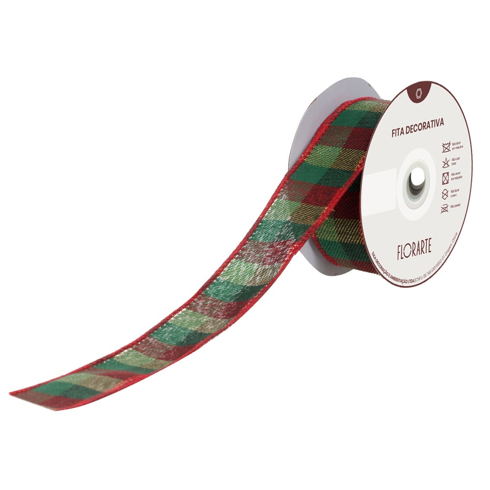 FITA ARAMADA TECIDO XADREZ (VERMELHO VERDE) 3,8cmX9,14m