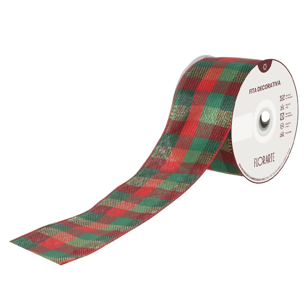 FITA ARAMADA TECIDO XADREZ (VERMELHO VERDE) 6,3cmX9,14m
