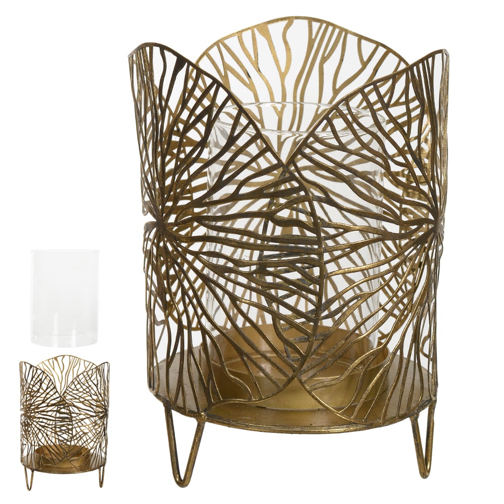 PORTA VELAS DECOR METAL (DOURADO) 20,8X15cm