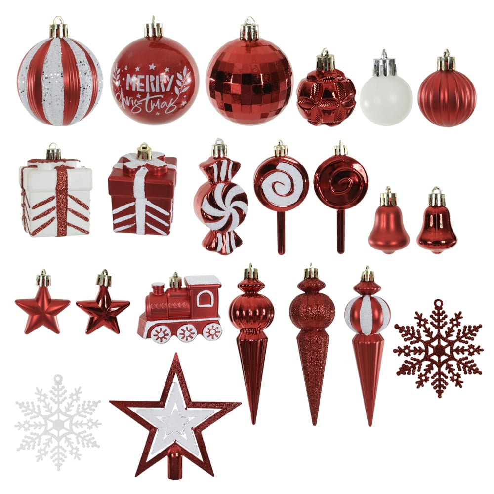 KIT ENFEITE E BOLA DIVERSOS NATAL C/108 UND PVC (VERMELHO BRANCO)