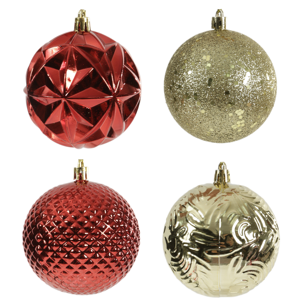 BOLA DECORADA NATAL C/4 (VERMELHO DOURADO) 8cm