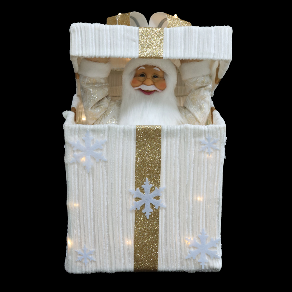 CAIXA DE PRESENTE NOEL NATAL C/MOV E SOM (DOURADO BRANCO) 50X25cm
