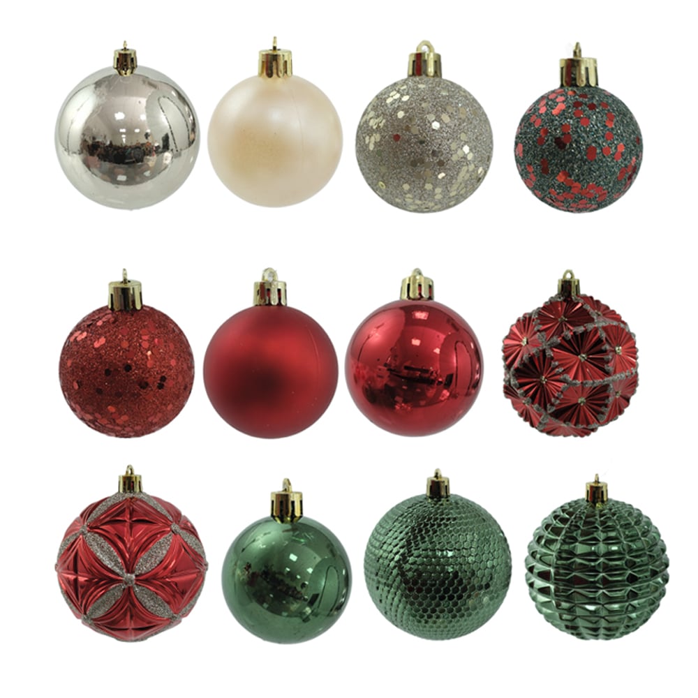 BOLAS DECORADAS EM KIT 4CM/5CM/8CM NATAL C/66 UND PVC (COLORIDO)