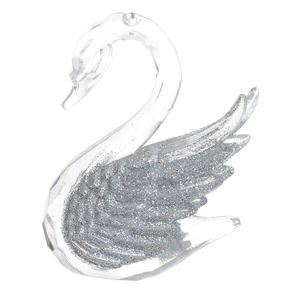 NATAL ENFEITE CISNE (TRANSPARENTE PRATA) 10,5cm