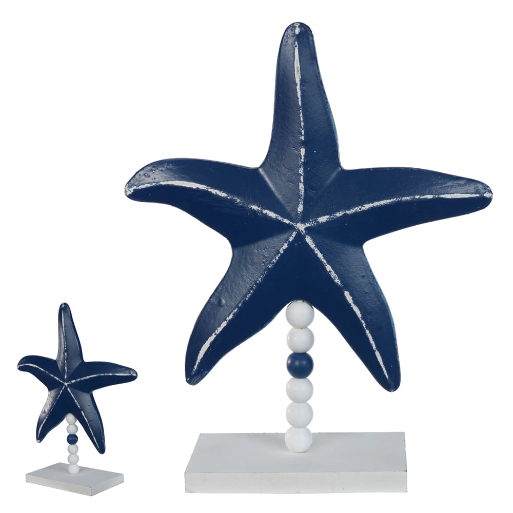 ESCULTURA DECORATIVA MADEIRA ESTRELA DO MAR (AZUL BRANCO) 32X26X9cm