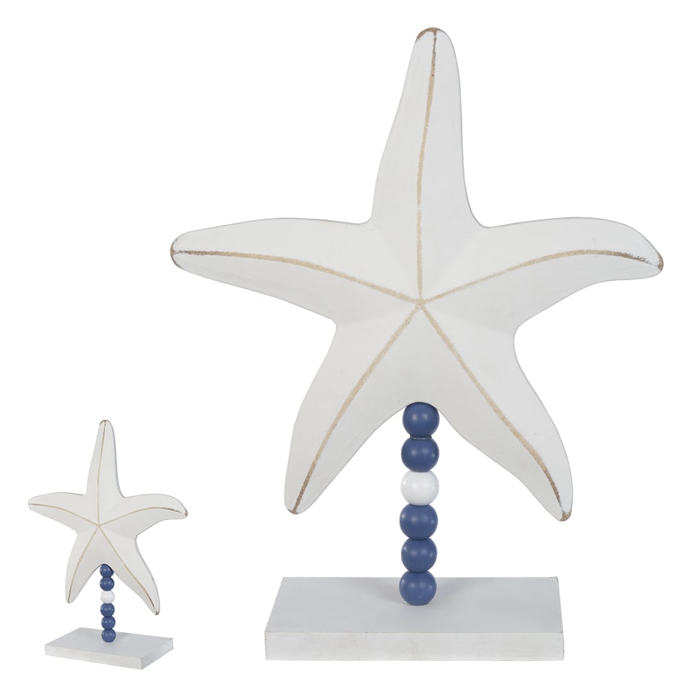 ESCULTURA DECORATIVA MADEIRA ESTRELA DO MAR (BRANCO AZUL) 32X26X9cm