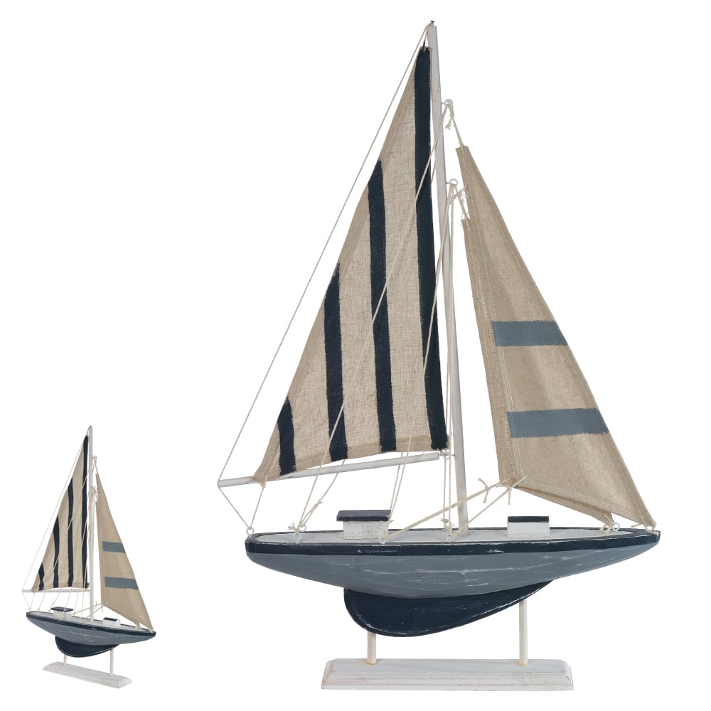 ESCULTURA DECORATIVA MADEIRA BARCO A VELA (COLORIDO) 53X33X5,5cm