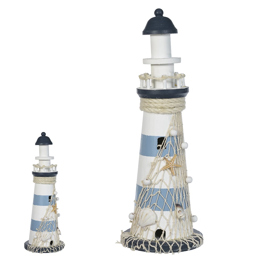 ESCULTURA DECORATIVA MADEIRA FAROL (BRANCO AZUL) 40X14X14cm