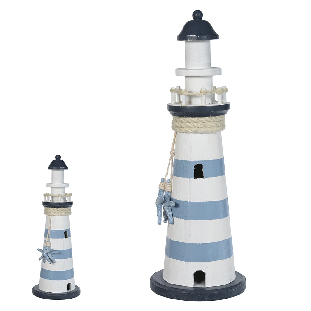 ESCULTURA DECORATIVA MADEIRA FAROL (BRANCO AZUL) 40X14X14cm
