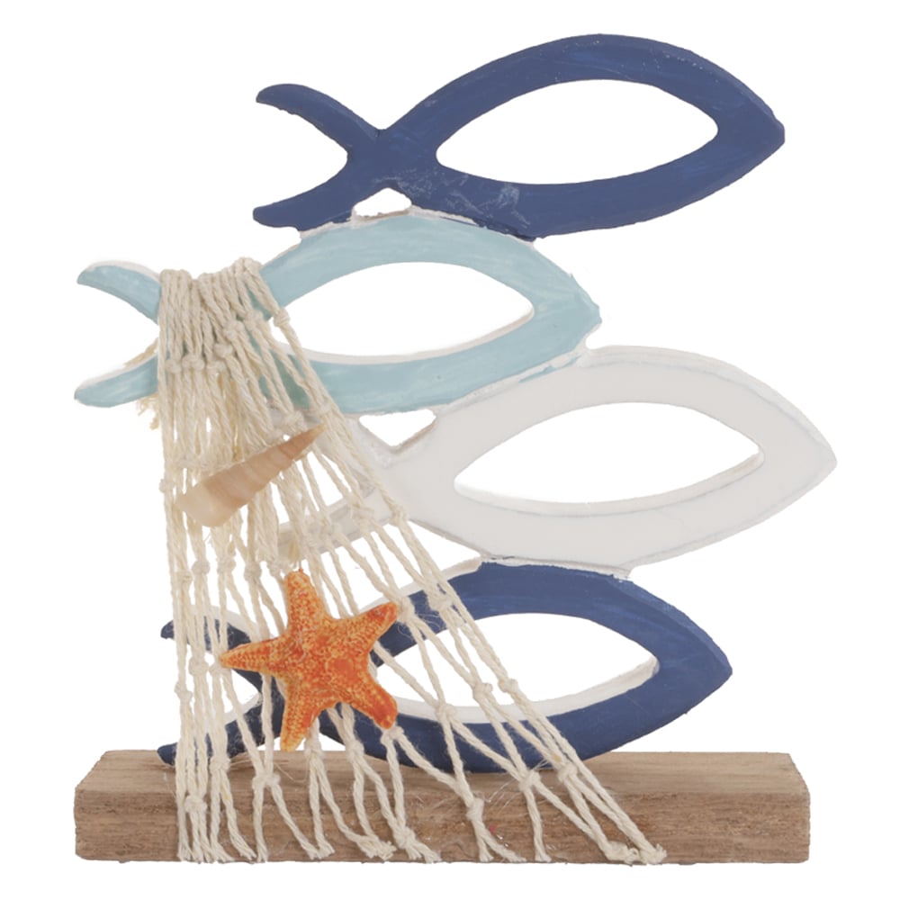 ENFEITE NATAL PEIXES (BRANCO AZUL) 16X14cm