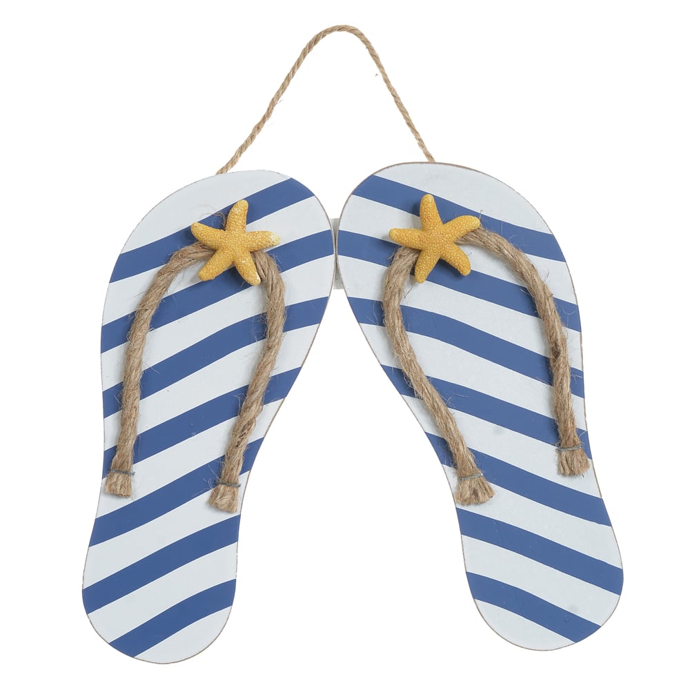 ENFEITE NATAL SANDALIA PRAIA PENDURAR (BRANCO AZUL) 21,5X9cm