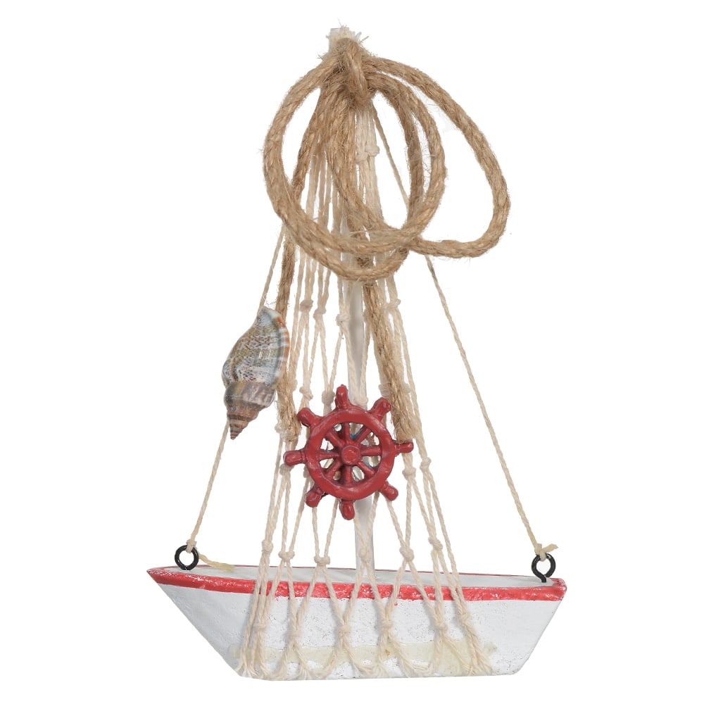 ENFEITE NATAL BARCO PENDURAR (BRANCO VERMELHO) 17X11,5cm