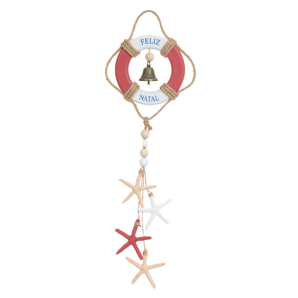 ENFEITE NATAL BOIA PENDURAR (VERMELHO BRANCO BEGE) 45X12cm