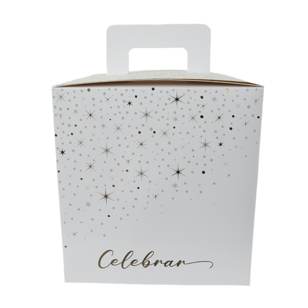 CAIXA PANETONE G CELEBRAR (BRANCO DOURADO) 22X16,1X16,1cm