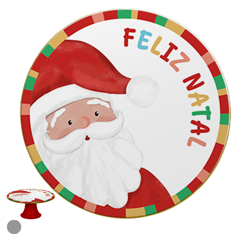 SUPORTE PARA BOLO NOEL AQUARELADO (VERMELHO AZUL) 29X29X10cm