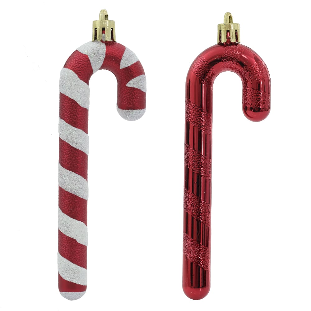 ENFEITE BENGALAS PENDURAR NATAL (VERMELHO BRANCO) 16cm