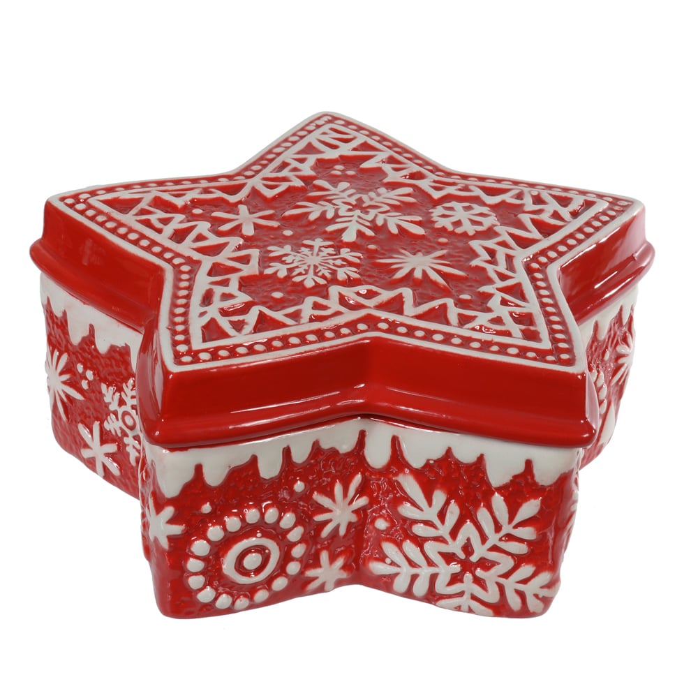 CAIXA ESTRELA  DECORATIVA 20X20X9cm (VERMELHO BRANCO)