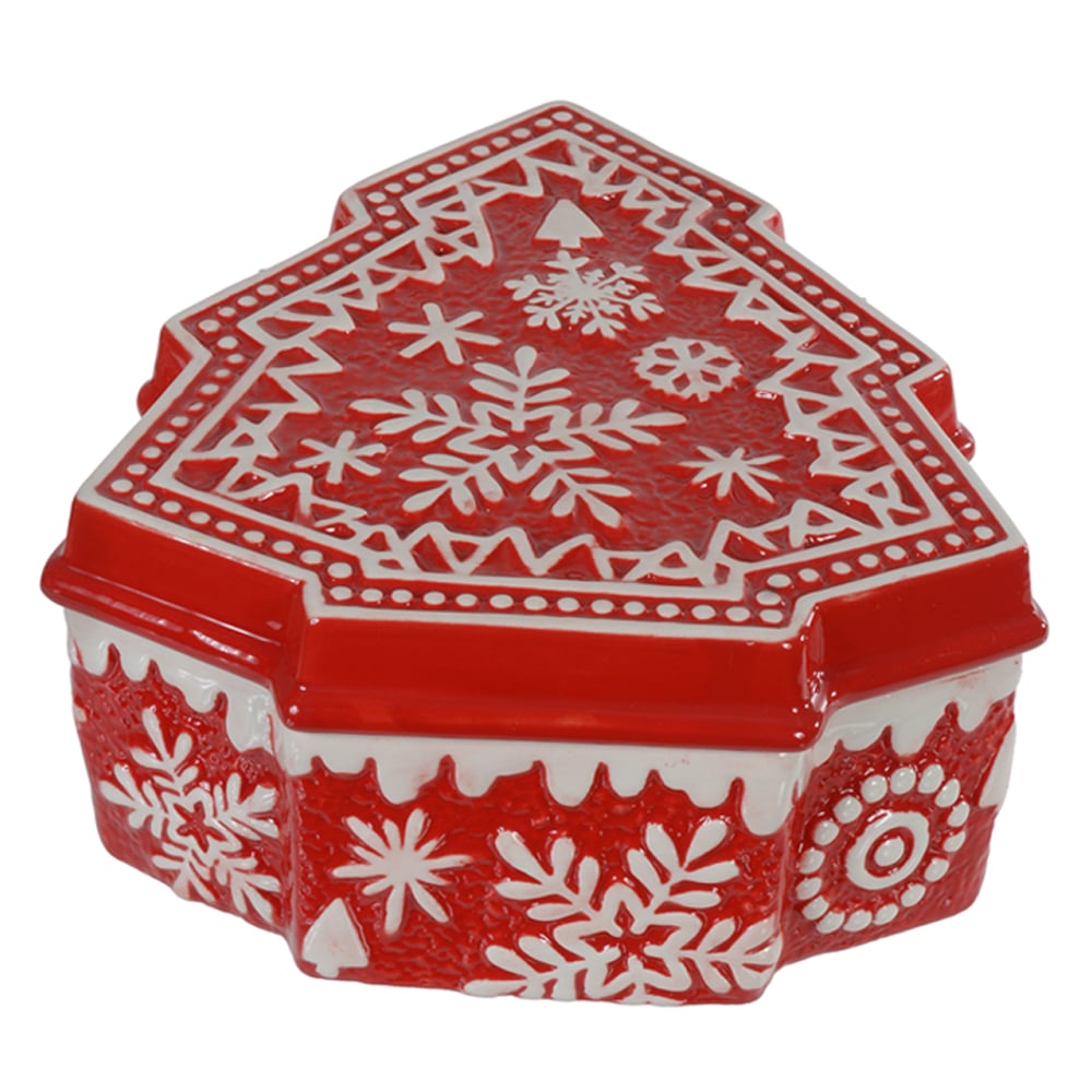 CAIXA ARVORE  DECORATIVA 21X19X9cm (VERMELHO BRANCO)