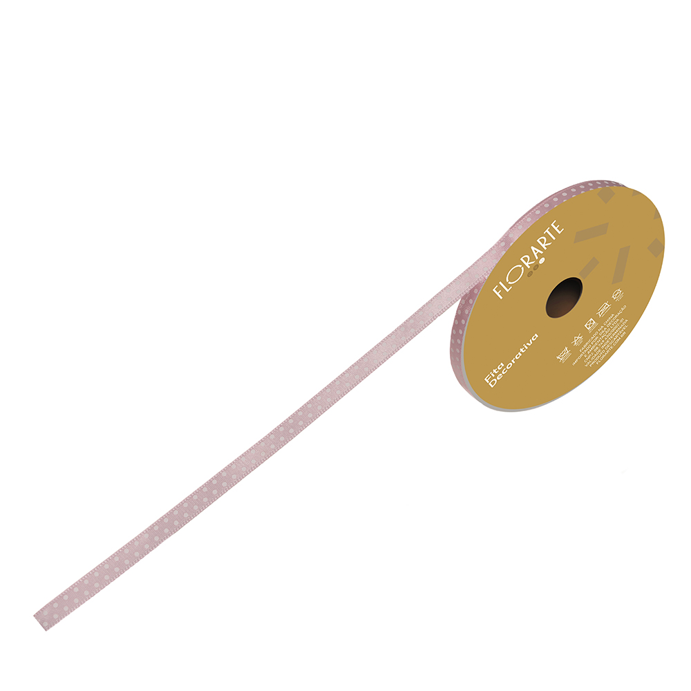 FITA CETIM DECORATIVA BOLINHA (ROSA) 0,7cmX9,14m