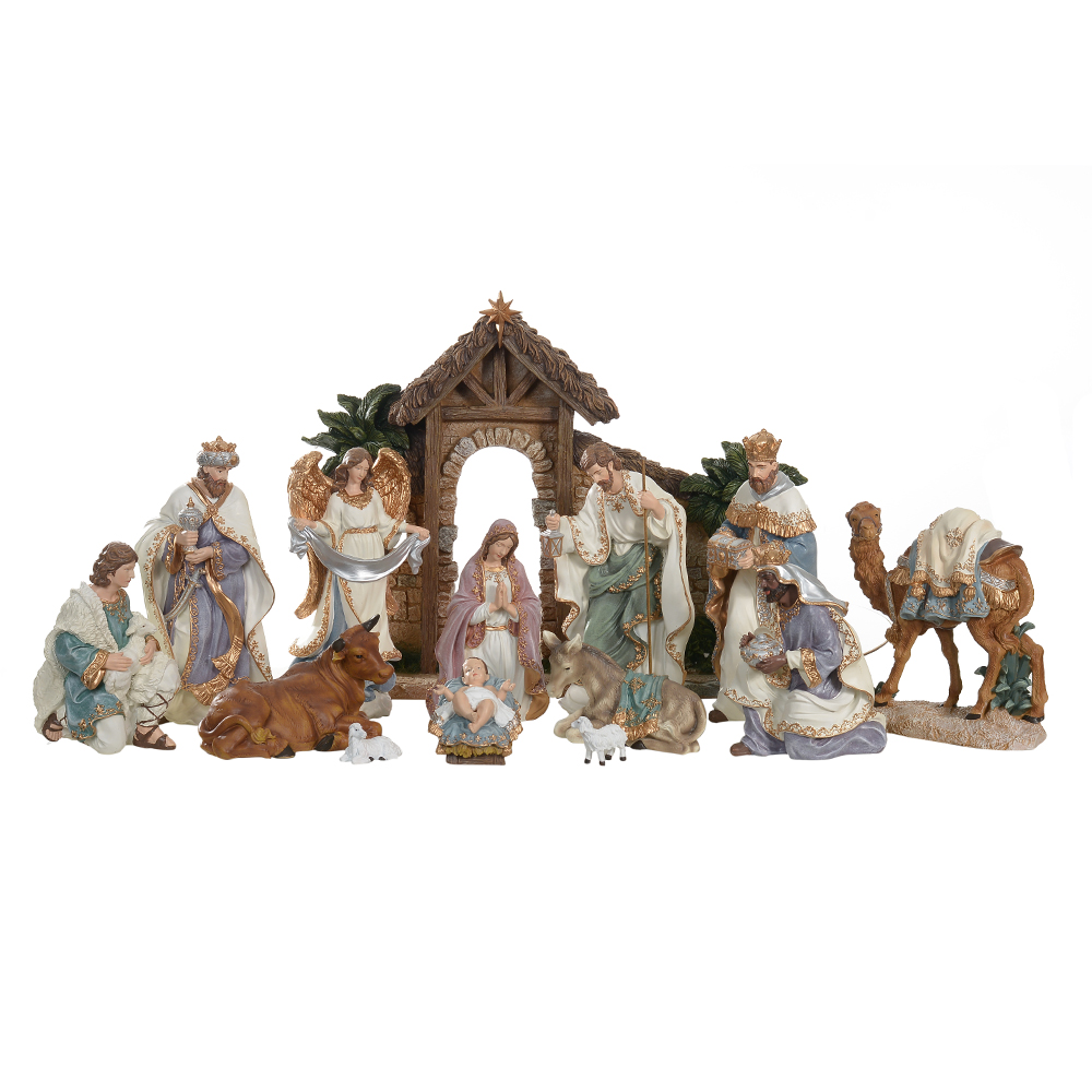 RESINA NATAL PRESEPIO C/14 FIGURAS (COLORIDO) 30cm