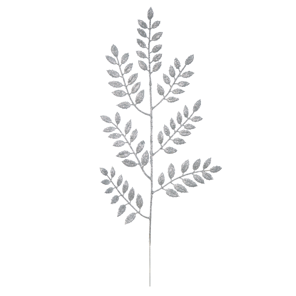 C.FOLHA NATAL C/GLITTER (PRATA) 45cm