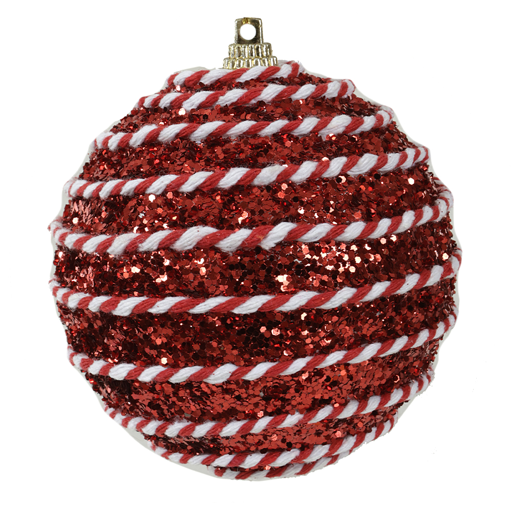 BOLA DECORADA NATAL C/3 (VERMELHO BRANCO) 8cm