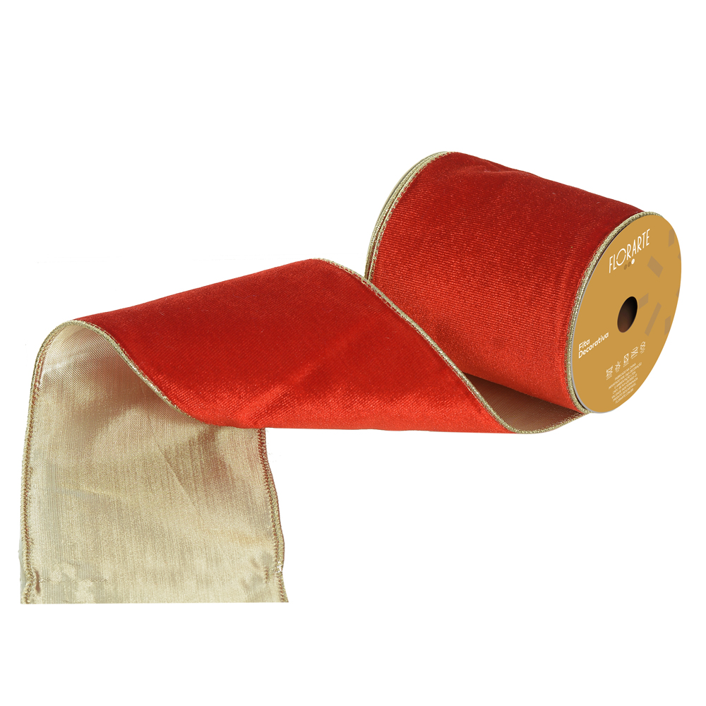 FITA ARAMADA VELUDO DUPLA FACE C/COSTURA (VERMELHO DOURADO) 10cmX5m