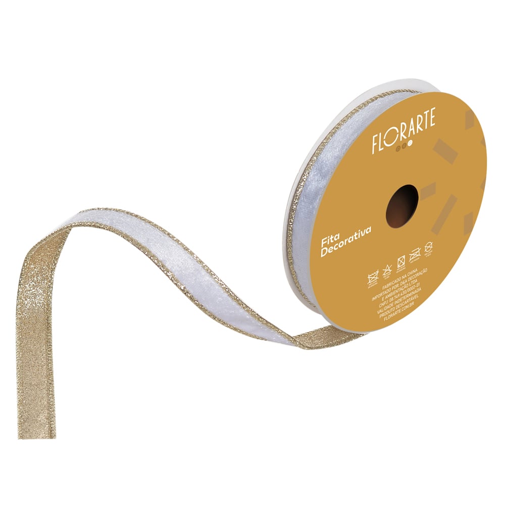 FITA ARAMADA VELUDO DUPLA FACE C/COSTURA (BRANCO CHAMPANHE) 1,5cmX9,14m