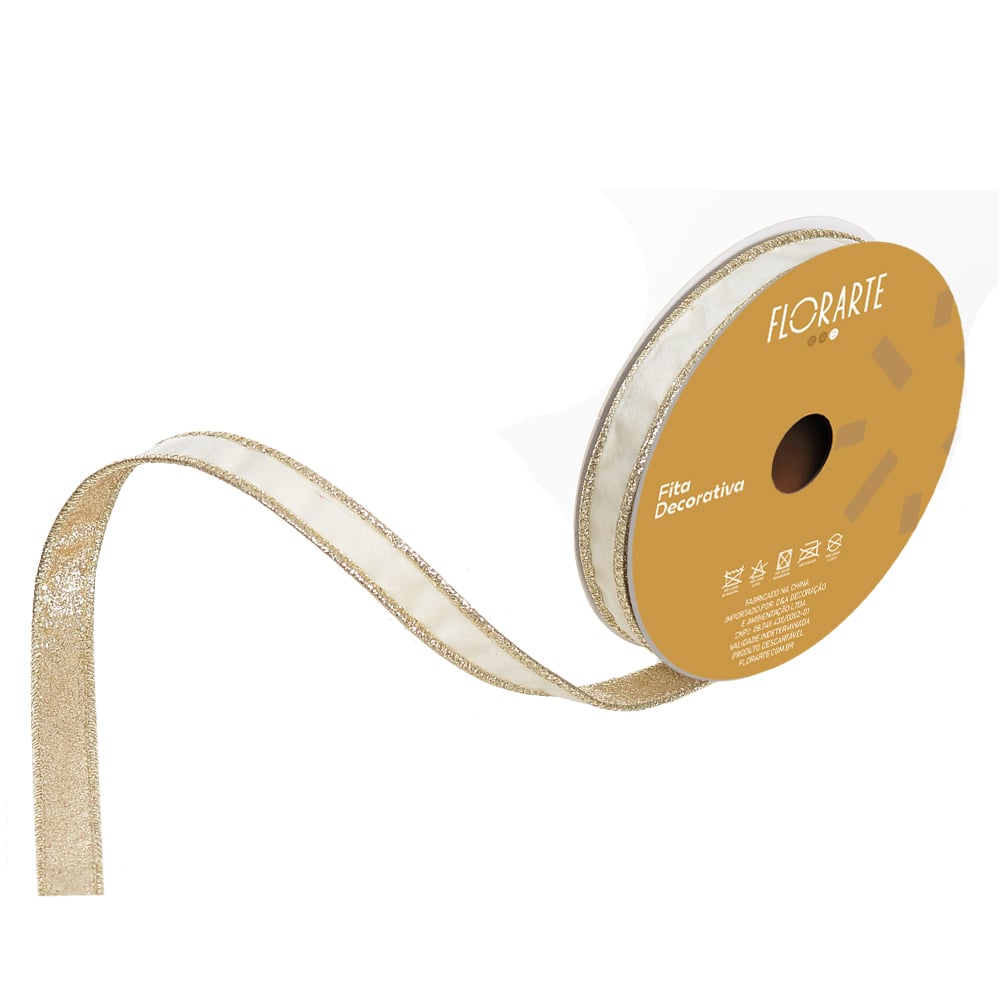 FITA ARAMADA VELUDO DUPLA FACE C/COSTURA (OFF WHITE CHAMPANHE) 1,5cmX9,14m
