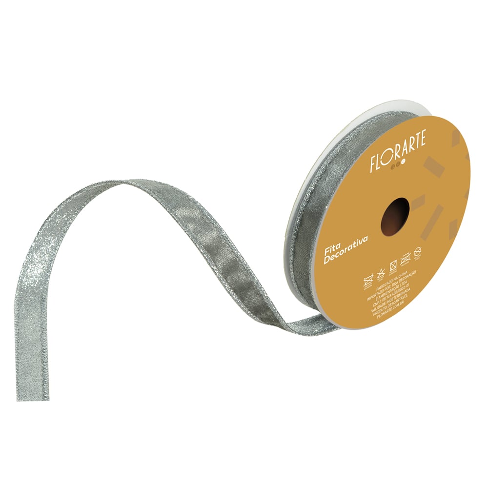 FITA ARAMADA VELUDO DUPLA FACE C/COSTURA (CINZA PRATA) 1,5cmX9,14m